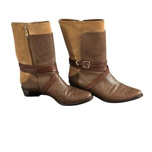 Rebecca Minkoff Sebas Ankle Strap Boot Brown leather and tan suede Size 8.5.